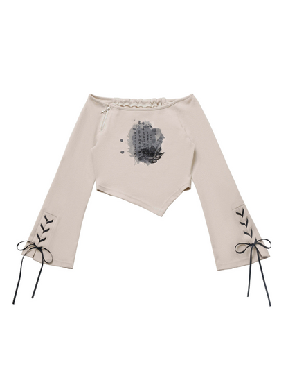 Schnürung + Ärmel + Top Rock Hose Beige Unregelmäßig Weit