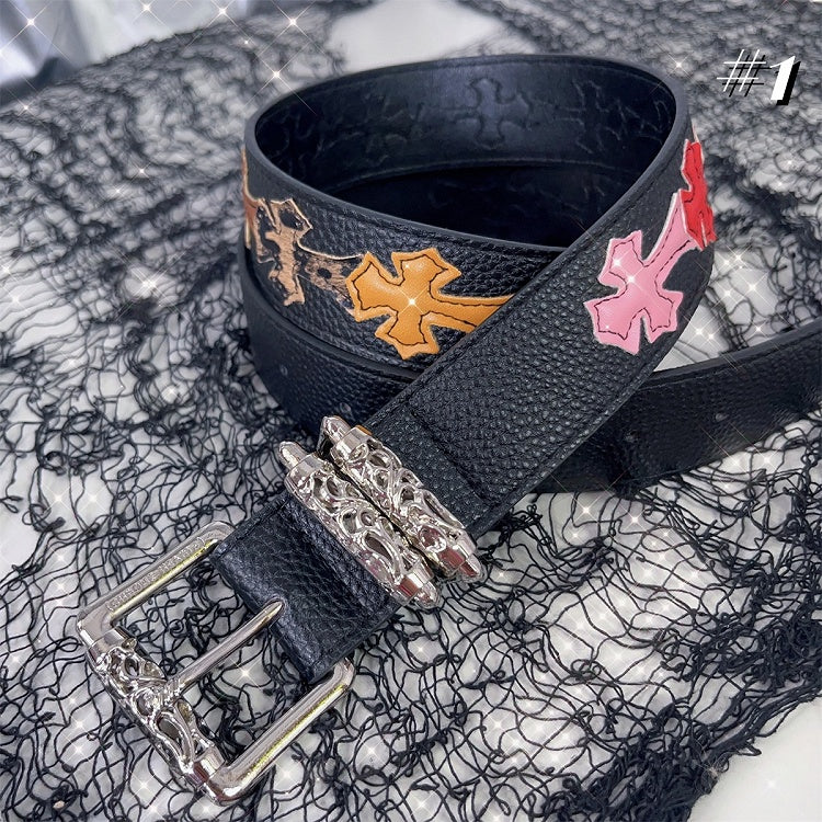 3 Options Black PU Cross Punk Waist Belt
