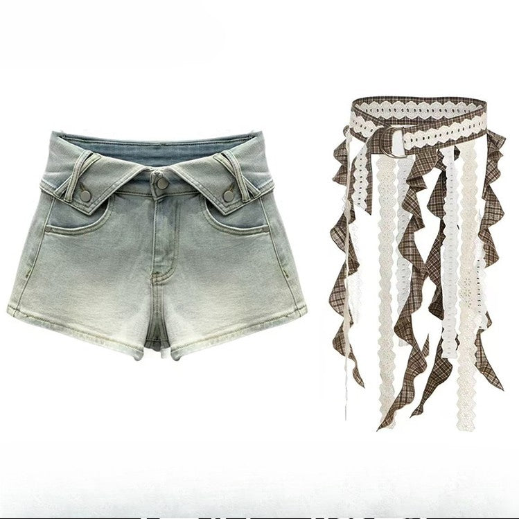 Taillenbesatz Millard Blau mit Rüschengürtel Fashion Cascading High Shorts