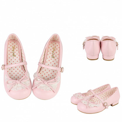 Absätze 2,2 cm/4,3 cm Mary geknotete Spitze Zehen rosa runde Janes Schleife Trim Akzent