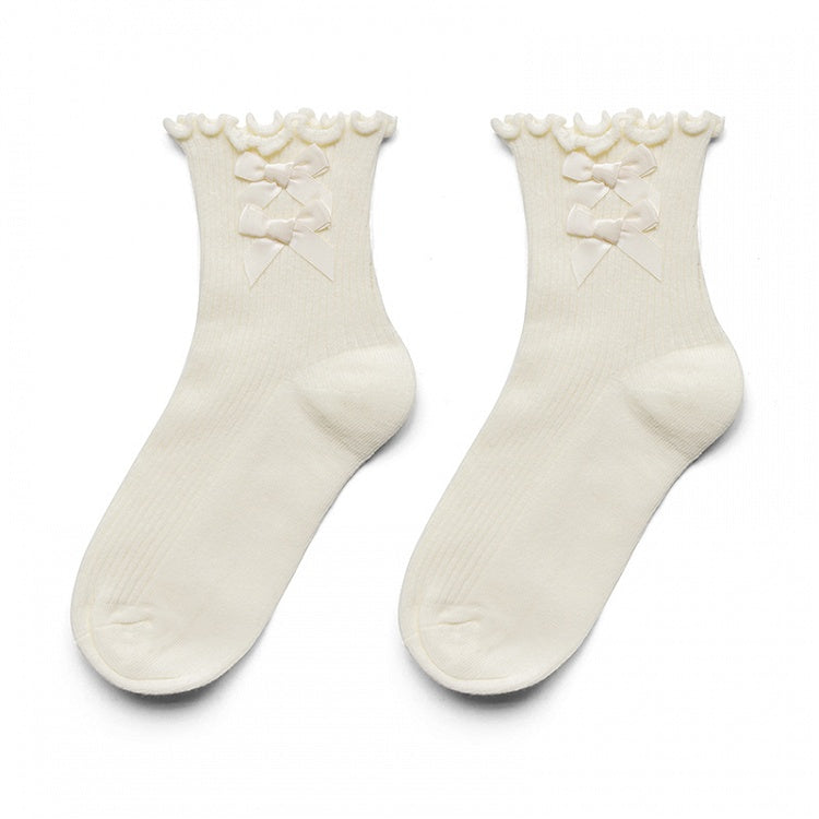 Bow Decorated Trim Ruffled Socks White/Black