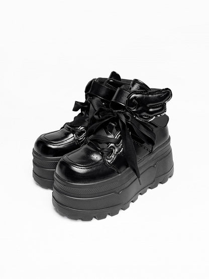 And Lace-up Black Strap Closures Velcro Wings Decor Gothic Detachable - Platforms