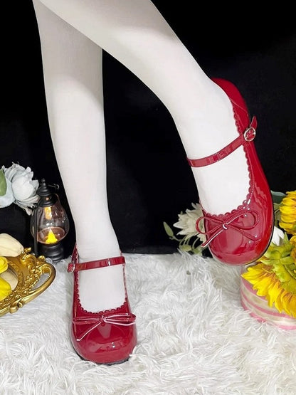Lolita Heeled Sweet Snap Wine 3cm Bow - Fastener Accents Janes Mary Red