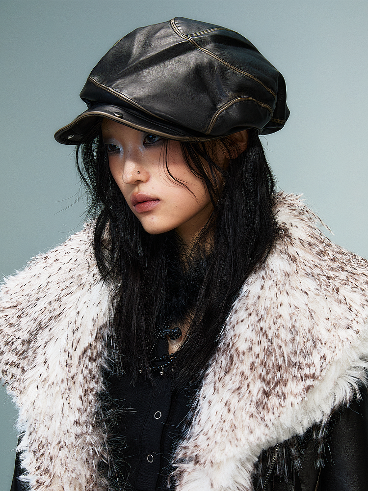 Punk Design Hat Distressed Studs Asymmetrical Black