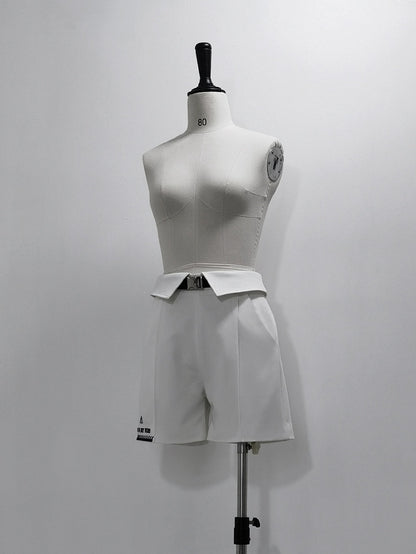 Futuristic Belt Ouji White Shorts Techwear Lolita Waist with Foldover