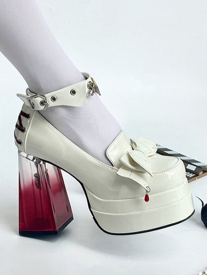 Gothic Bat White Lacing Heels Crisscross Decor Platform with - Back at Wings