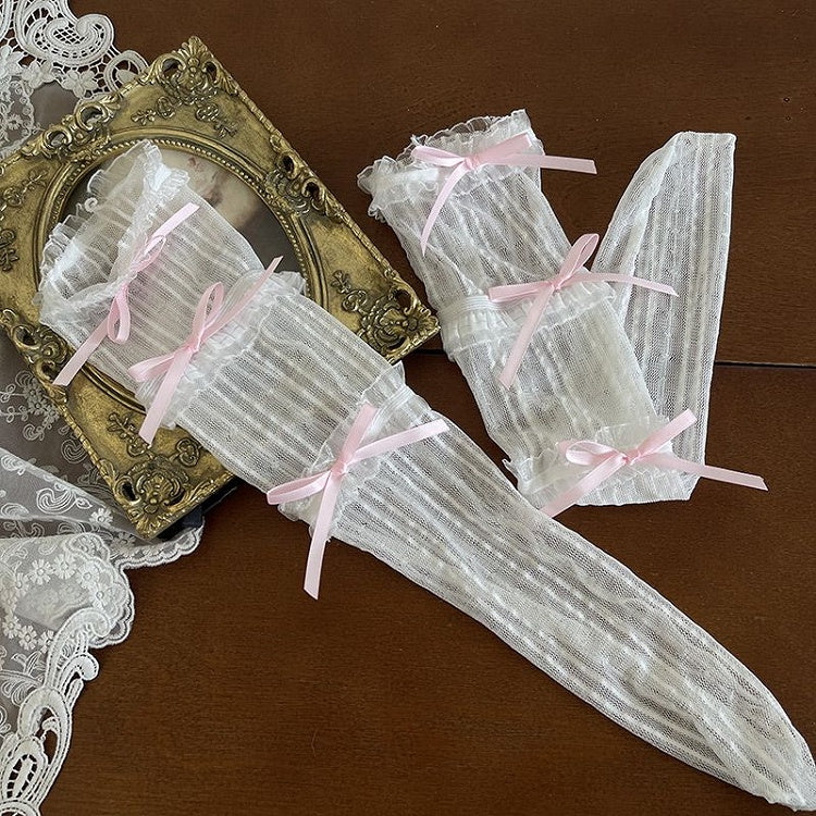 Details Strümpfe Schleife Farbe Unter dem Knie Optionen Tüll 4