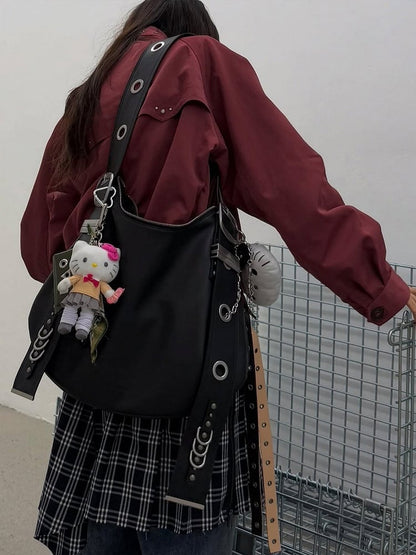 Bag Style Vintage - Strap Black With Crescent Punk Tote Adjustable