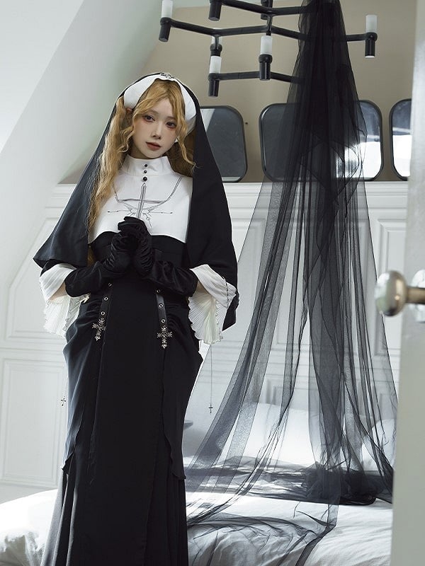 Lolita and Nun White Black Headscarf