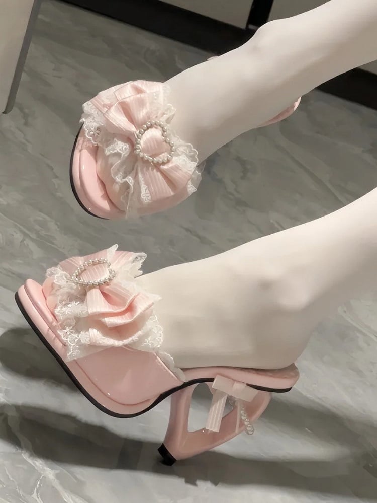 Design with Lolita Heels Pink Slingback Hime Ornate Slip-On