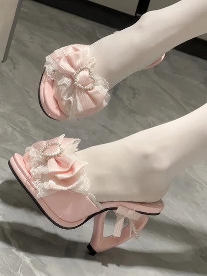 Design with Lolita Heels Pink Slingback Hime Ornate Slip-On