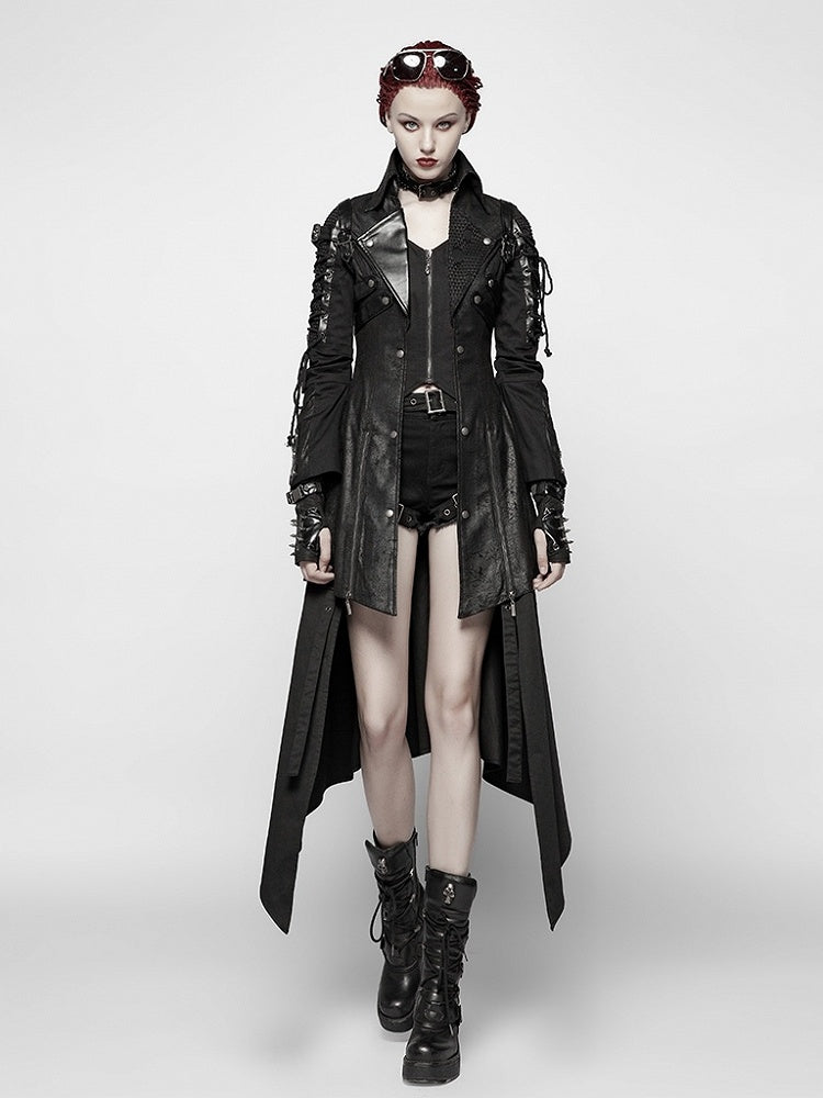 Black Punk Rubberized Faux Leather Windbreaker
