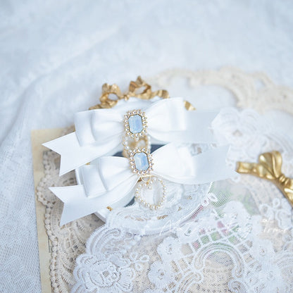 Pink/Light Blue/White Square Rhinestone Jirai Kei Bow Hairclips Dusty