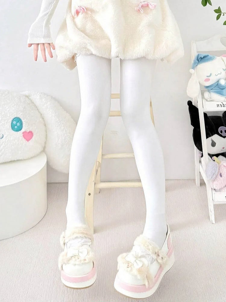 Thin Fleece 800D White Pure Tights