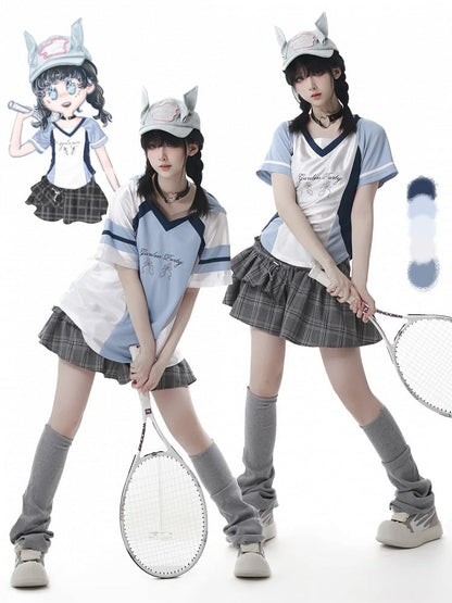 グレーのゴムウエストティアードチェックスカート