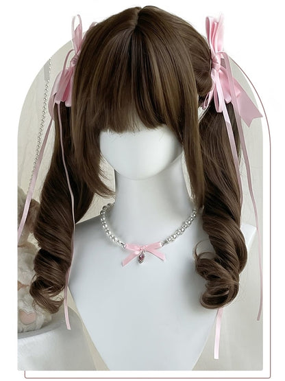 Doppelt mit Perücke Roman 50CM Pferdeschwanz Pony Vollbraun Lockig Synthetisch