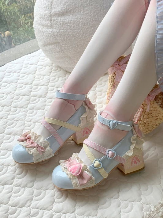 Strawberry Sea Sweet Salt Mary Jane Shoes Blue Lolita Cake