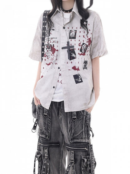 White Short Sleeve Shirt with Graffiti Print - KNOW8 Online Shop