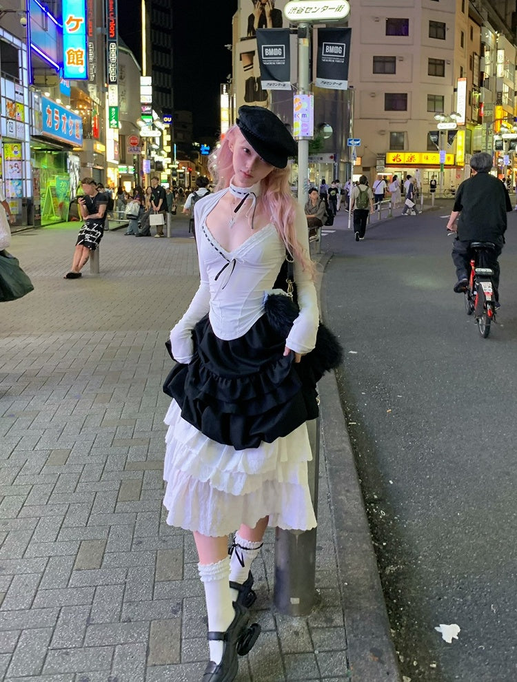 Ruffle Maxi White and with Skirt Tiered Trim Apron