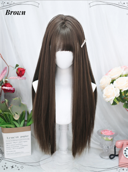 Schwarze/schwarze Tee/braune, glatte Unterbrustperücke mit Pony