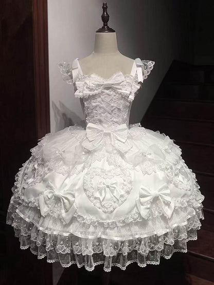Doll-Style Dress JSK Princess Pure White Lace Lolita Details with Bow