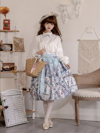 Theme Lolita Skirt Sweet Alice Blue Wonderland in Print