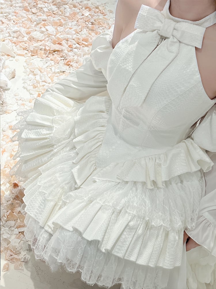 ホワイトカットアウトホルターネックドレスジャンパースカート