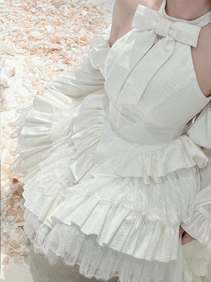 ホワイトカットアウトホルターネックドレスジャンパースカート