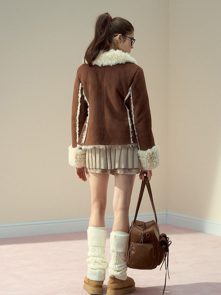 with Vintage Brown Toggle Collar Button Jacket Fur