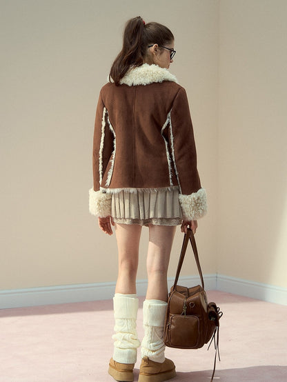 with Vintage Brown Toggle Collar Button Jacket Fur