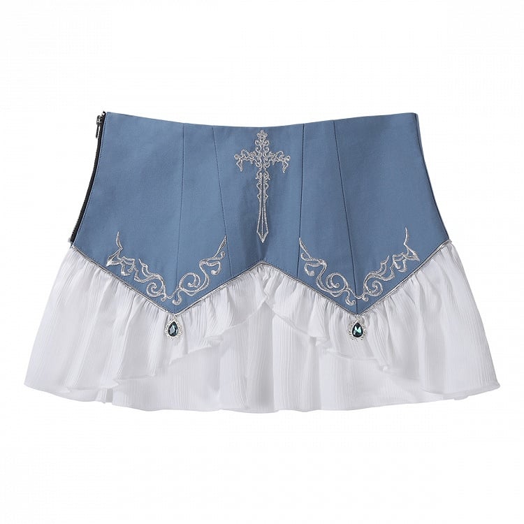 Belt+Pants Coat+Shirt+Corset Pieces Split-Tail Four Ouji Set-BlueWhite Lolita Prince