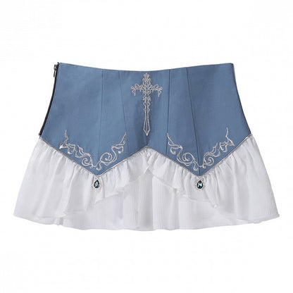 Belt+Pants Coat+Shirt+Corset Pieces Split-Tail Four Ouji Set-BlueWhite Lolita Prince