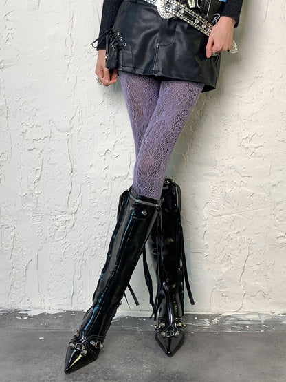 Lila Y2K Schmetterling Asymmetrische Cut-out Strumpfhose