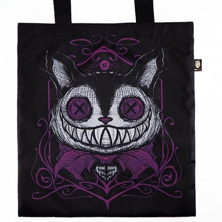 Cheshire Gray Cat Plushie Brown Canvas Bag A Guro Kawaii with