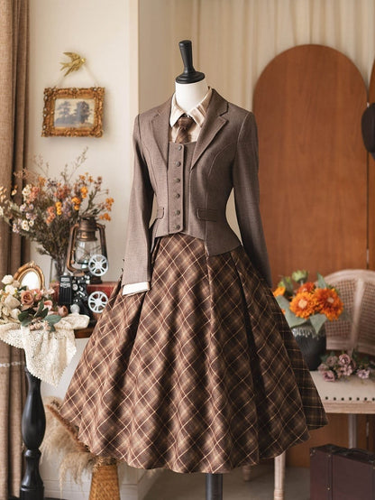 Cropped Autumn/Winter Buttons Metal Coffee Blazer with Vintage