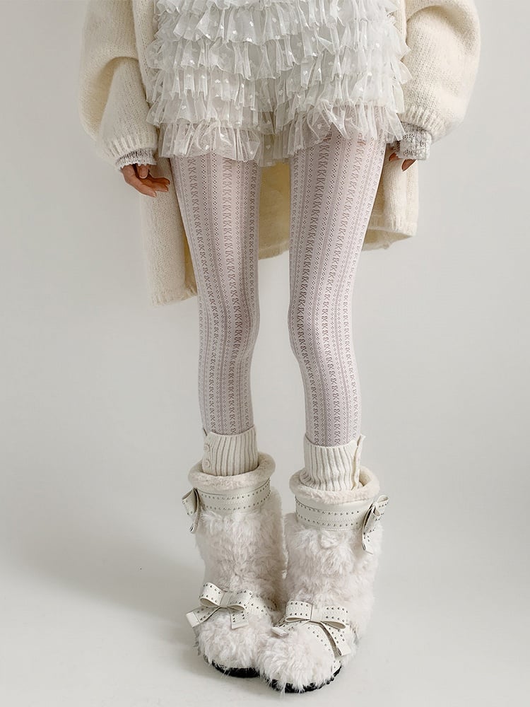 Knit Vintage White Jacquard Tights
