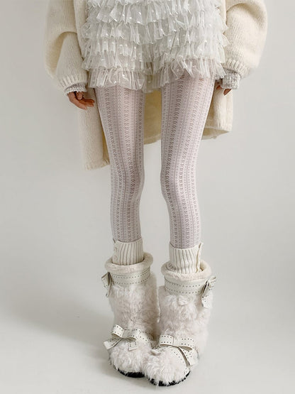 Knit Vintage White Jacquard Tights