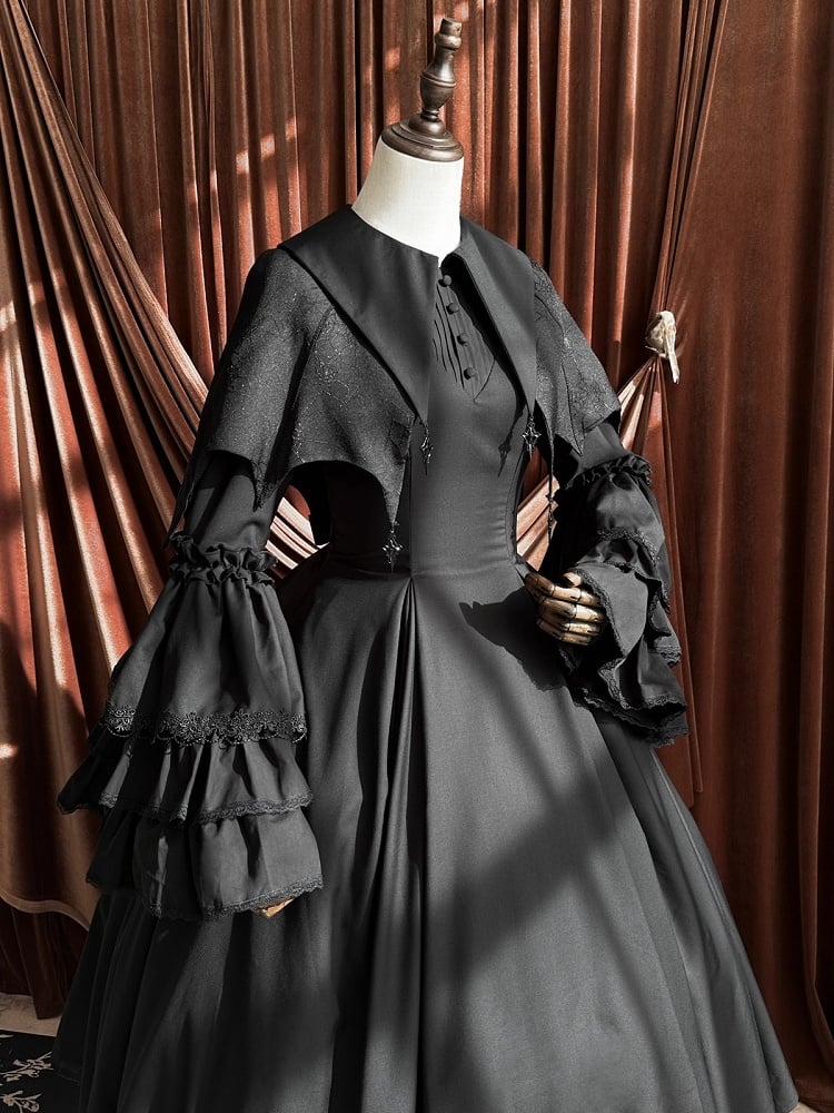 Curved Cape Embroidery for 1 Shape 34-35CM Black Shoulders Clearance-Size Web Bat Hem Wings Spider