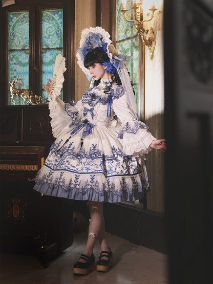 Lace-Trimmed Porcelain Bonnet for Lolita - Bramble Rose