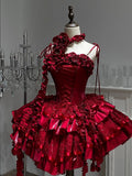 Lolita 80–90 cm, rote Büste, Stäbchen S für Pailletten, Kleidausschnitt, Gothic, gestuft, Ausverkaufsgröße, Rüschen, Rosen