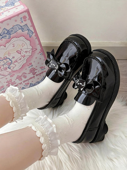 Paw PU Bow Heels Cat-themed Slip-on Detachable Shoes Uniform Cat Heeled Black 4cm Clips with