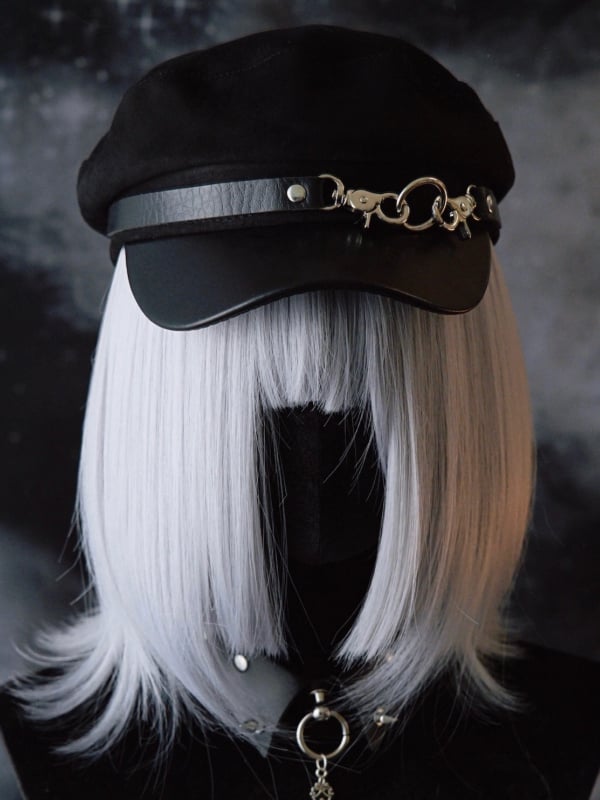Gothic Black Design Buckles Hat Beret