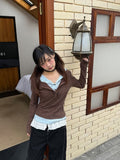 Two-piece Dot Patchwork Sleeve Polka Long T-Shirt Vintage