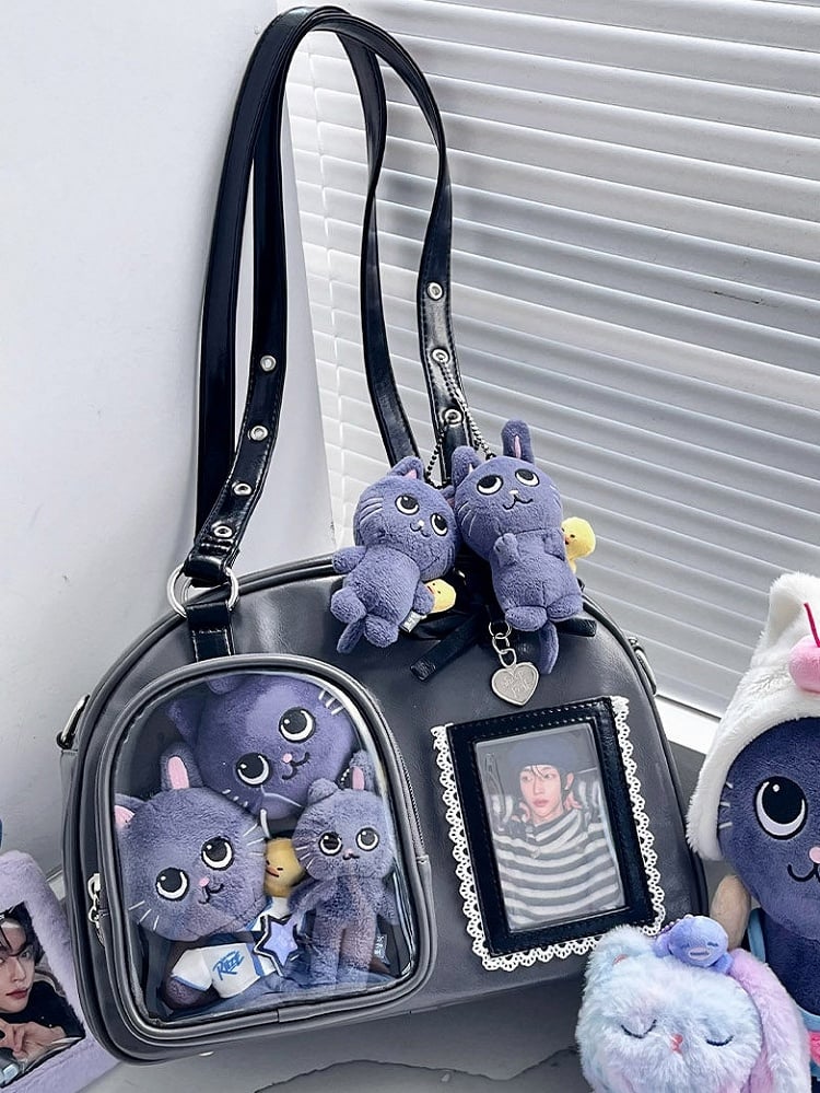 Daily Wear Gray Black PU Bag - with Leather 3-Way Ita Kawaii