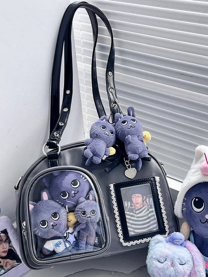 Daily Wear Gray Black PU Bag - with Leather 3-Way Ita Kawaii