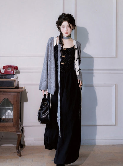 Chinese Style Black Silk Embroidered Lantern Pants with Elastic Waist - Luo Xiu Dong Xiang