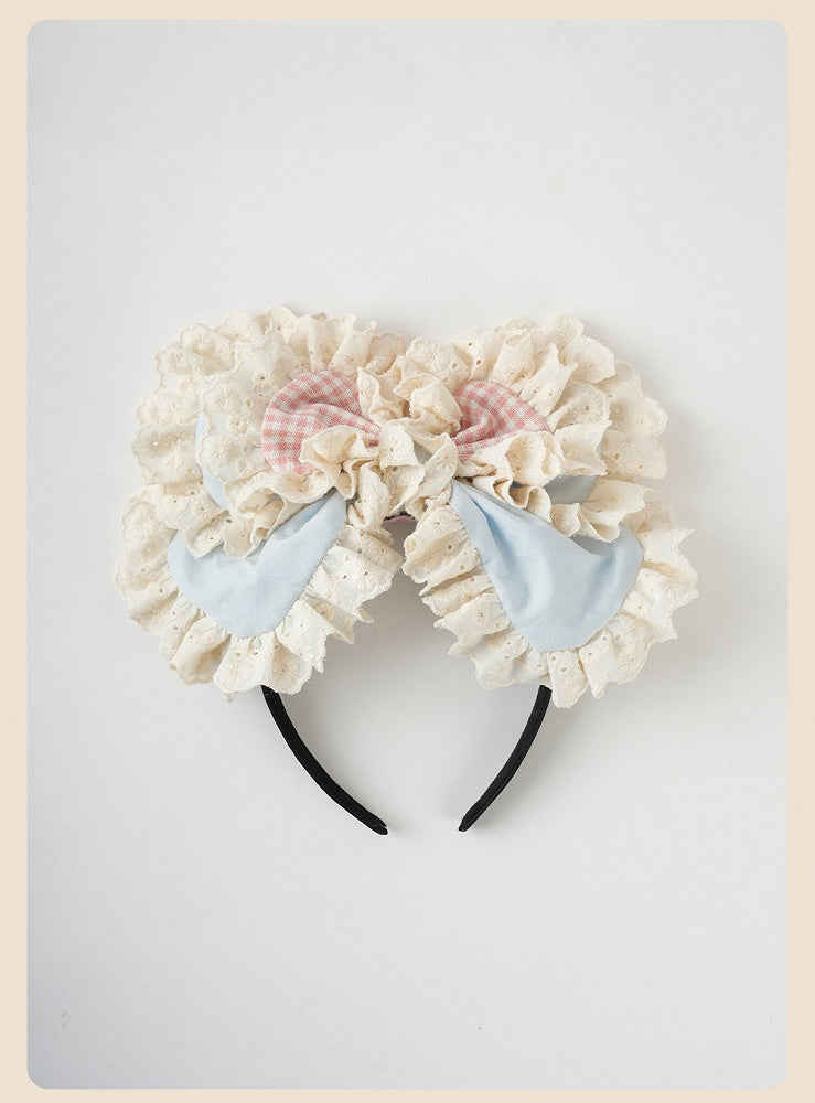 スイートロリータ ブルー＆ピンクの大きなリボンフリルレーストリム KC