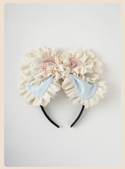 スイートロリータ ブルー＆ピンクの大きなリボンフリルレーストリム KC