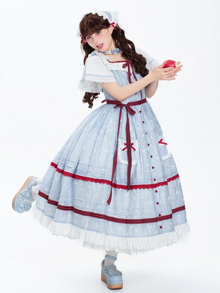 and Sizes White Blue Plus OP + Available Bows Fabric Classic JSK Small Lolita