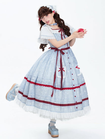 and Sizes White Blue Plus OP + Available Bows Fabric Classic JSK Small Lolita